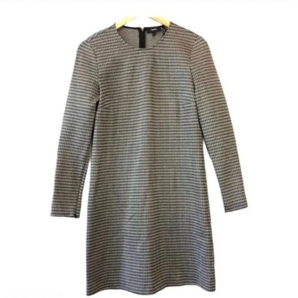 Theory Black Houndstooth Long Sleeve Dress Size 4 - Picture 2 of 6